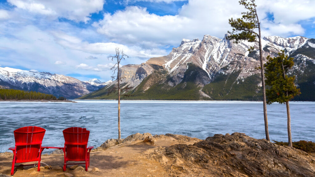 Two red chairs in Banff national park.