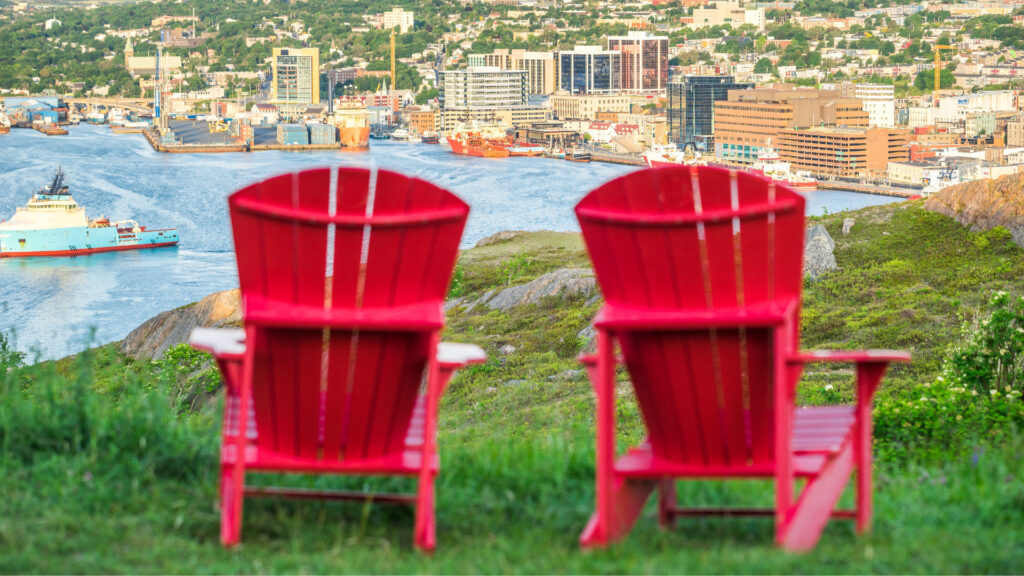 Two red chairs in one of Canada's national parks.