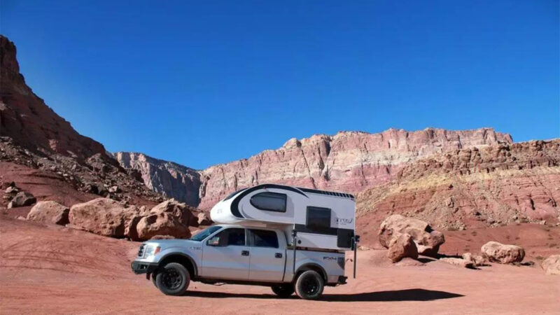 A cirrus truck camper at a national park