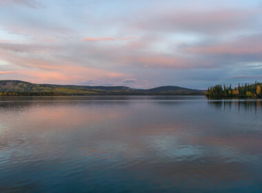 View of a lake in Watson Lake, Yukon.