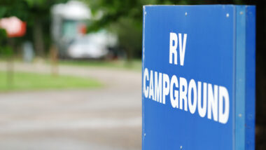 Close up of an RV campground sign.
