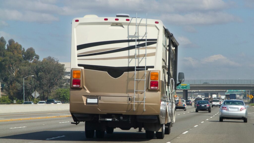 An RV driving on the highway.