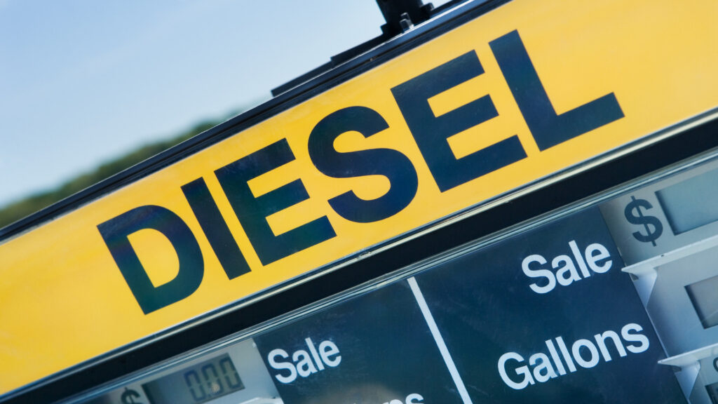 Close up of a diesel sign at a gas station.
