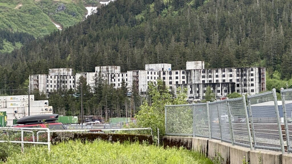 View of the haunted Buckner building Whittier, Alaska.
