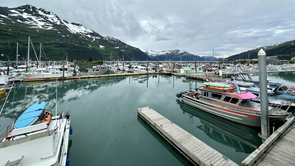 Boats at a deck in Whittier, Alaska.