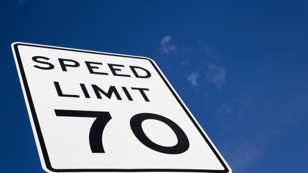 Close up of a 70 mile speed limit sign.