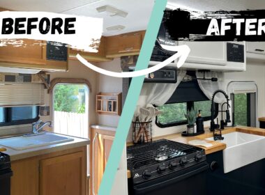 Before and after of an RV remodel.