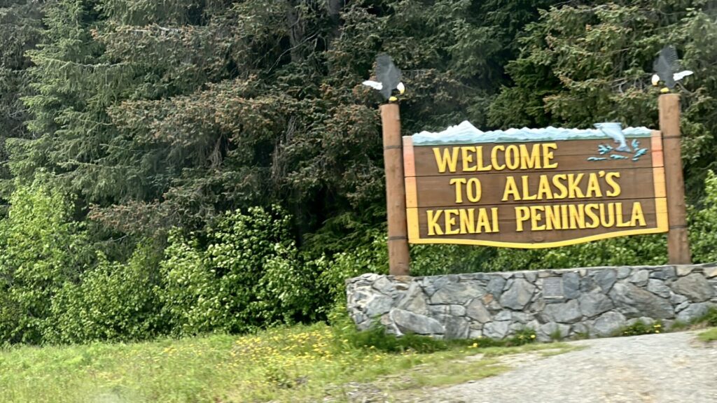 A welcome to Alaska Kenai Peninsula sign.