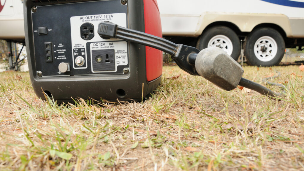 Close up of an RV generator in a national forest.