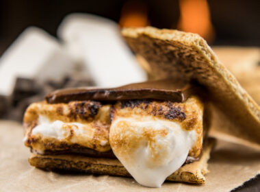 Close up of a s'more.