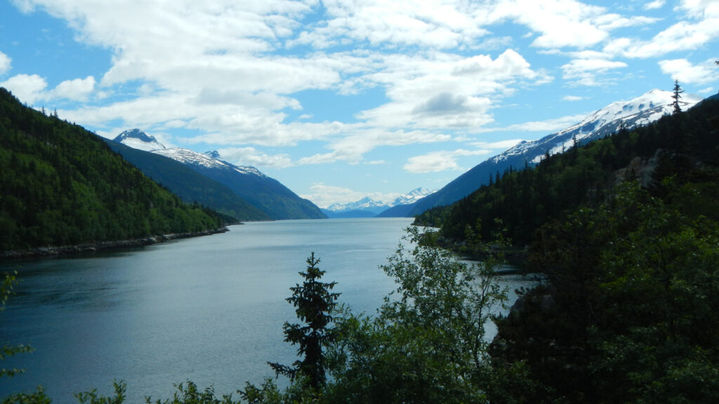 View off a river from Chilkoot Trail in Skagway, Alaska.