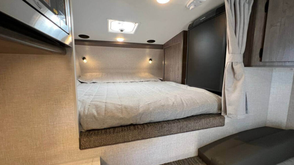 Inside a Lance 650 small truck camper.