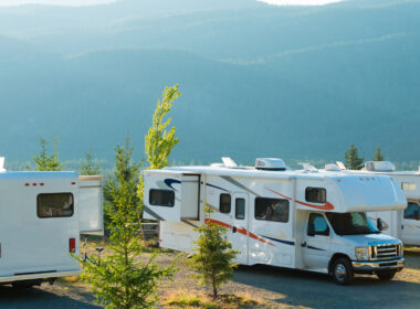 An RV parked at an RV park in Vancouver.