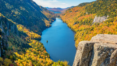 View of a river at Adirondack Park, the largest state park in the United States.