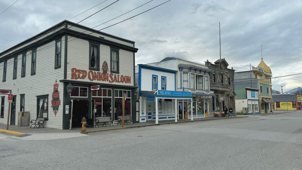 View of the Red Onion Saloon in downtown Skagway, Alaska.