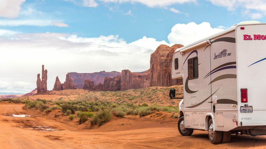 An RV parked in a national park.