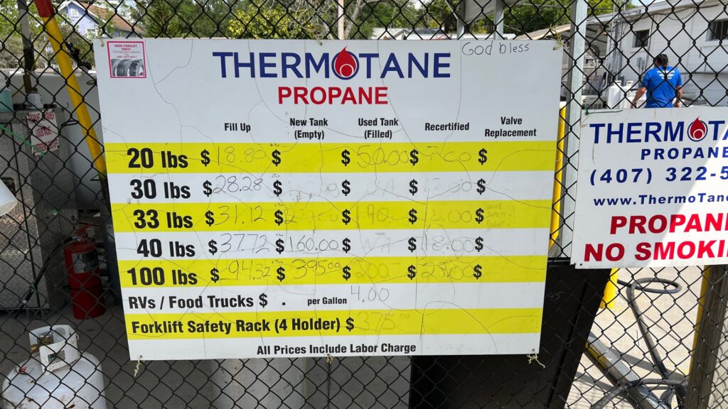 Prices of propane fills at a local propane supplier
