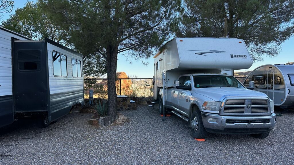 A tight campground where there is not enough space to put out an awning on the RV