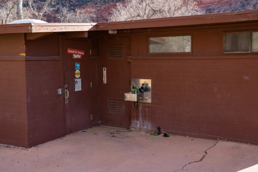 Bags of dog poop left at a closed bathroom in Zion National Park