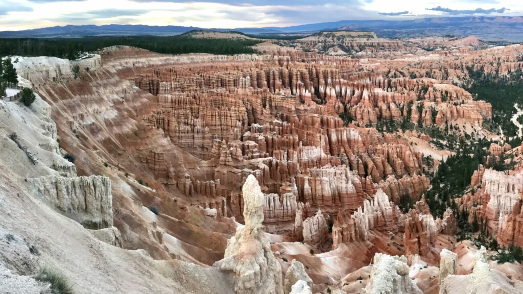 Wide landscape shot looking into the valley of hoodoos at bryce canyon national park. 
