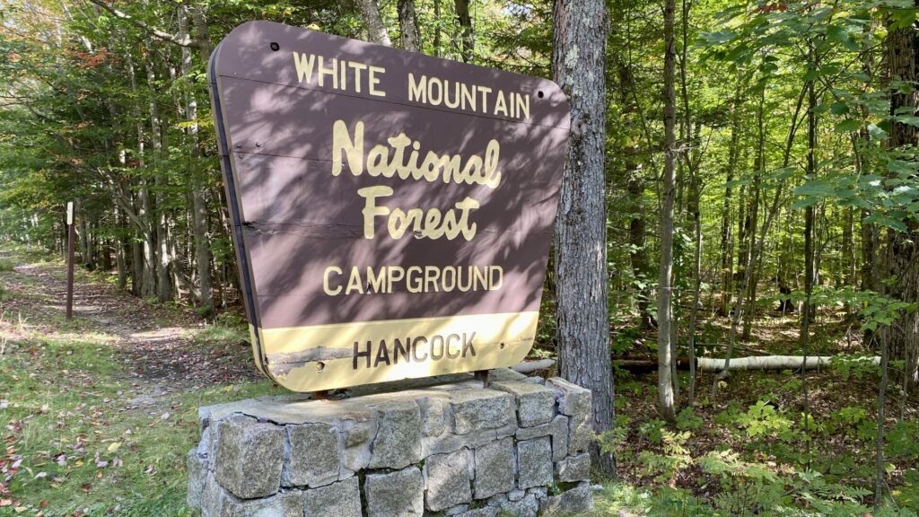 The sign for White Mountain National Torest Campground before entering. 