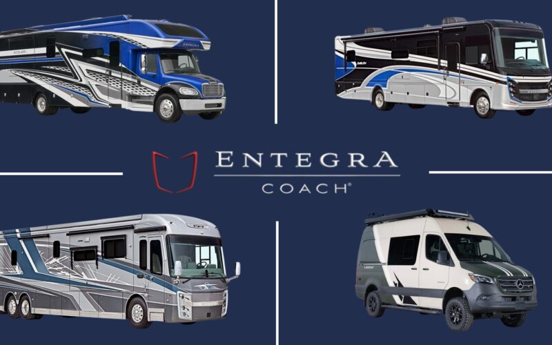 Entegra coach logo and 4 types of RV they manufacture