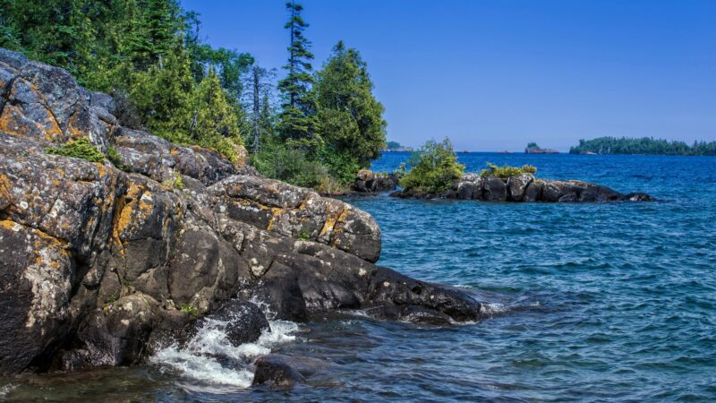 Lake Superior with the rocky shoreline of the Isle Royale National Park