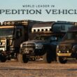 The Global Expedition Vehicle line up with the title "World Leader in Expedition Vehicles".