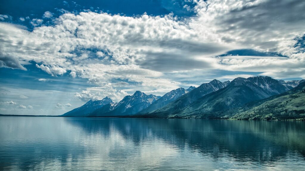 Teton Mountain Range over Jackson Lake. 