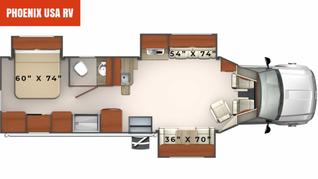 A model floorplan of the Phoenix USA RV Cruiser 2910T.