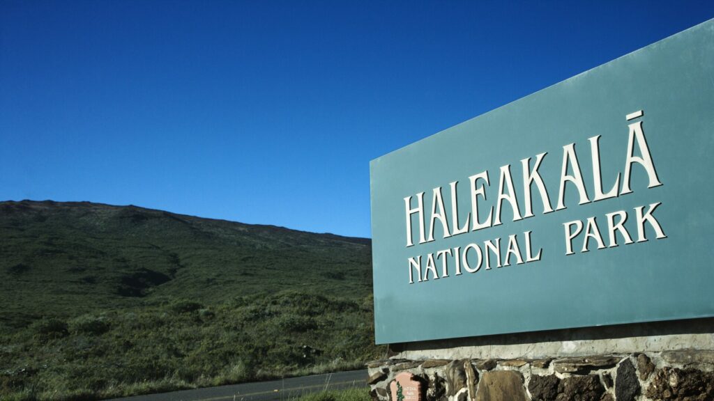 Haleakala National Park Sign in Maui, Hawaii.