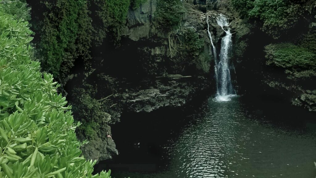 Makahiku falls view in Waimoku falls trail, Pipiwai Trail in Haleakala National Park on the island of Maui ,Kipahulu District, Hawaii