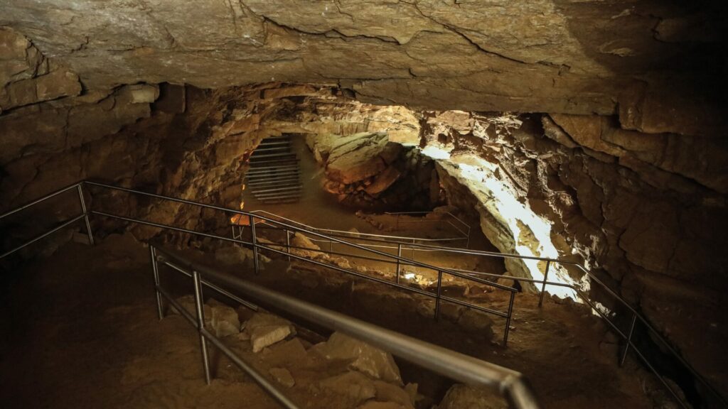 Ramps, stairs, and rock formations in Mammoth Caves National Park.