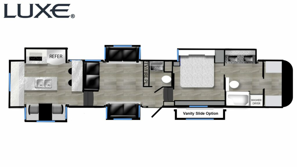 Luxe RV's Elite 46RKB floorplan 