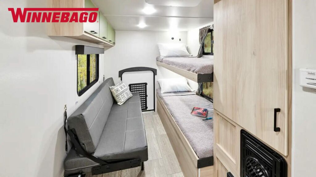 The interior of the Winnebago Hike 100 Travel Trailer. 