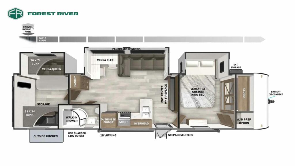 Floorplan of the Forest River Salem 33TS Travel Trailer