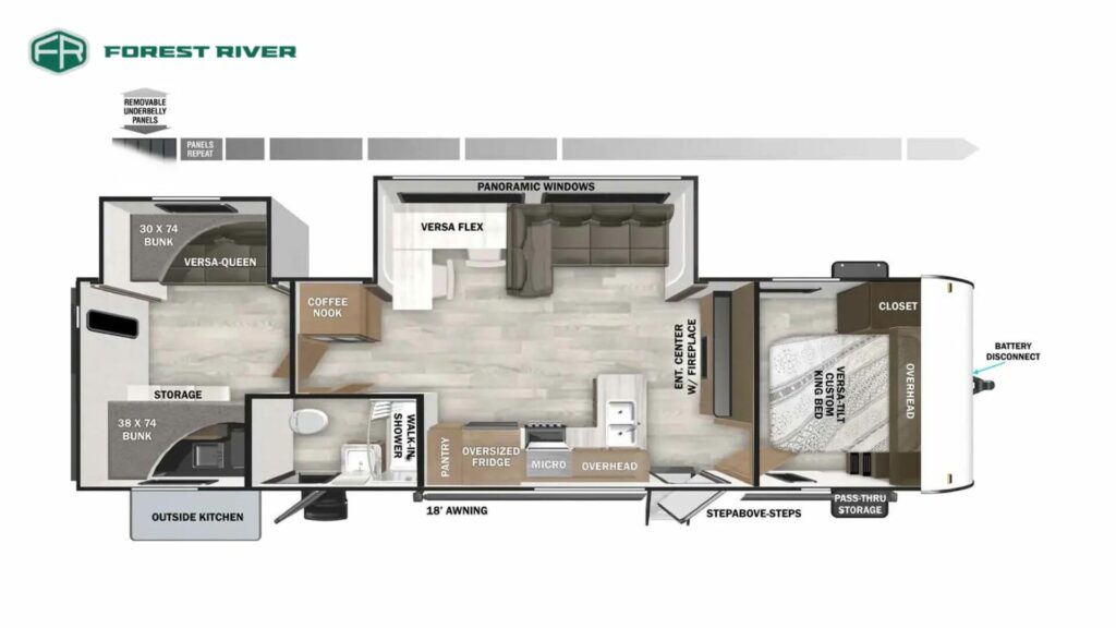 Floorplan of the Forest River Salem 32BHDS Travel Trailer