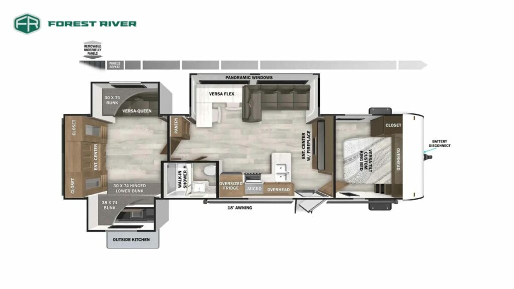 Floorplan of the Forest River Salem 31KQBTS Travel Trailer