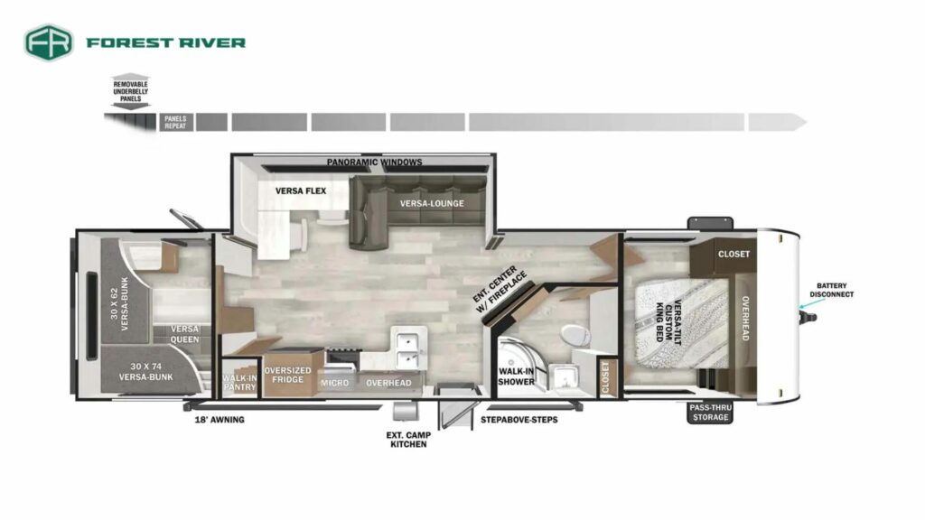 Floorplan of the Forest River Salem 29VBUD Travel Trailer