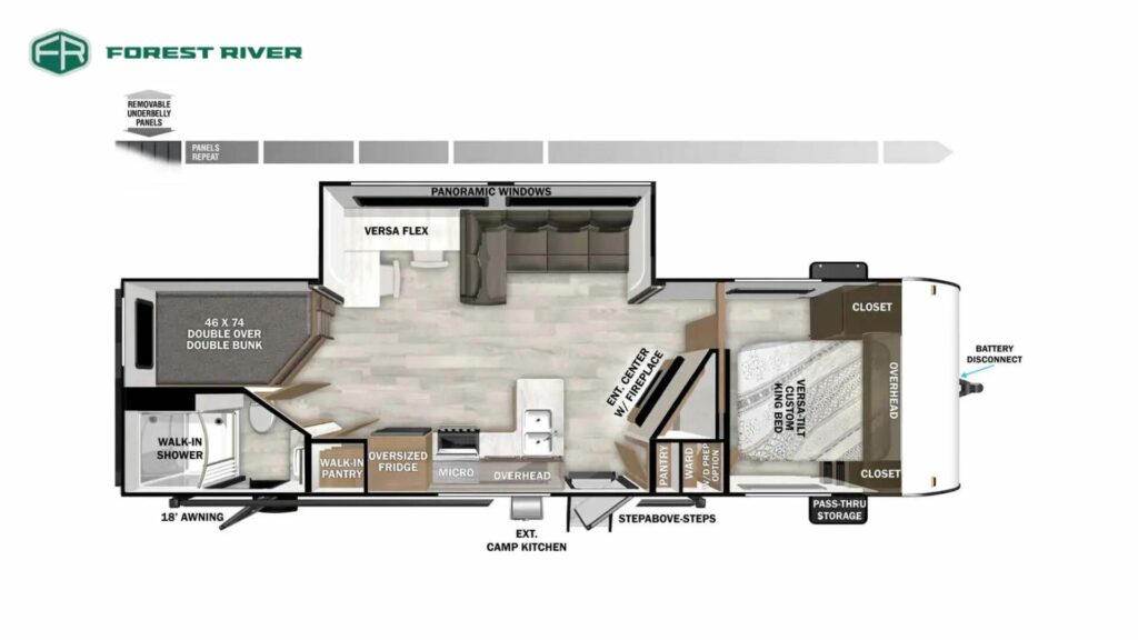 Floorplan of the Forest River Salem 26DBUD Travel Trailer