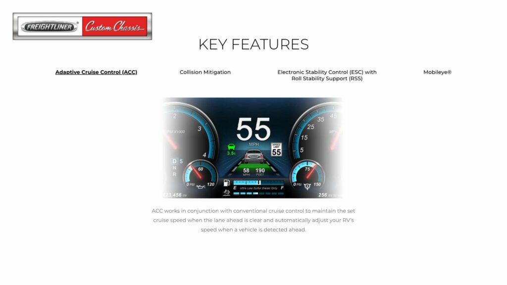 Key feature diagram of the RoadWatch safety system by Freightliner Custom Chassis.