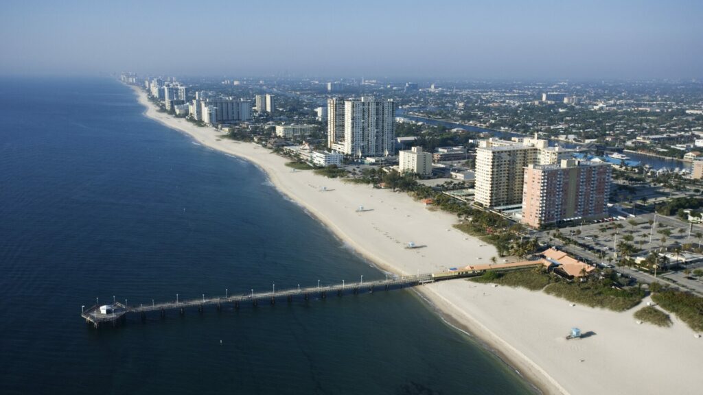 Aerial photograph of Pompano Beach Florida where Breezy Hill RV Resort is located. 