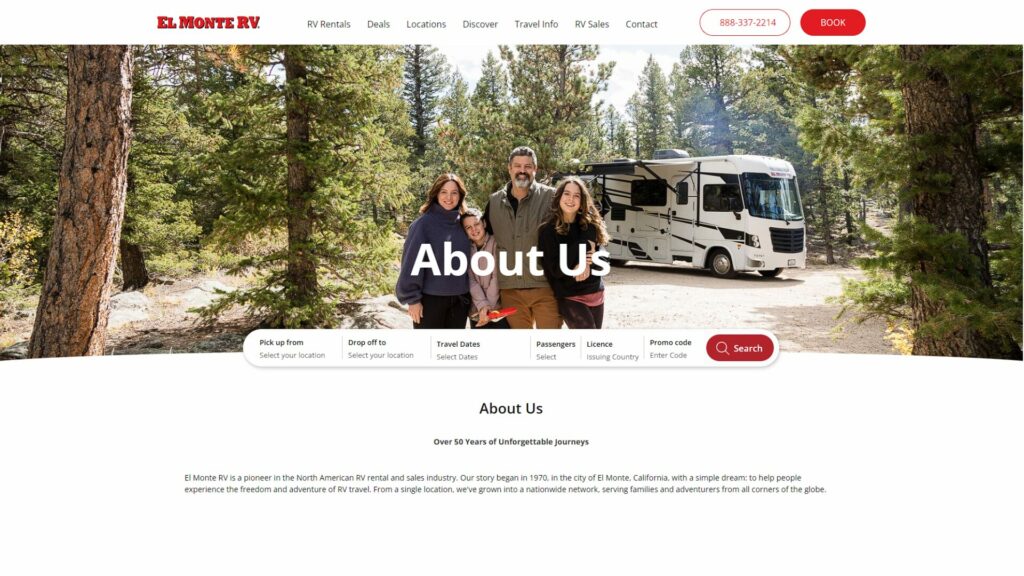 The El Monte RV about us page. 