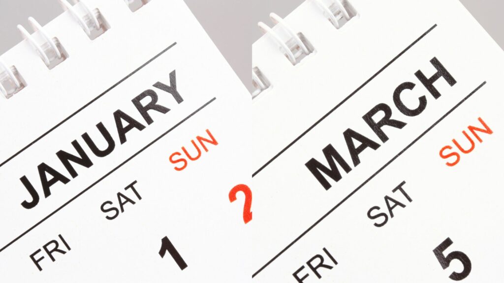 January and March calendar headings. 