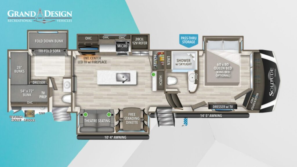 The Grand Design Solitude 3740BH floorplan. 