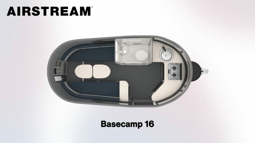 The small Airstream Basecamp 16 travel trailer floorplan.