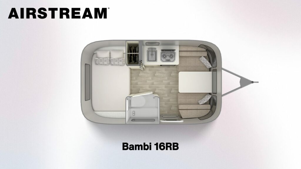 The  Airstream Bambi 16RB travel trailer floorplan.