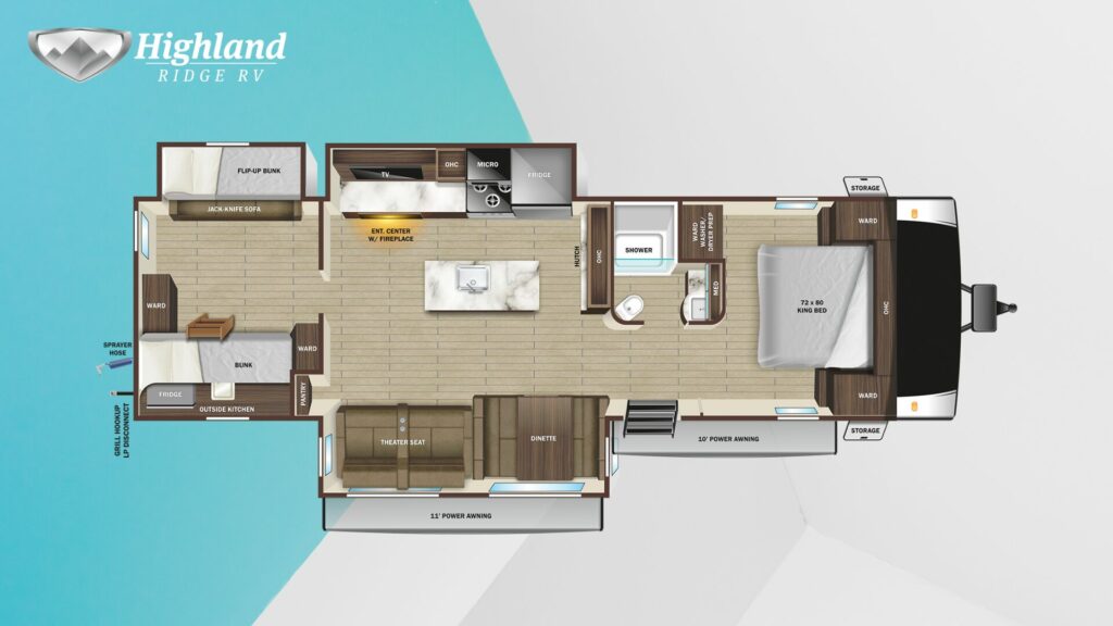 The Open Range 321BHS travel trailer floorplan. 