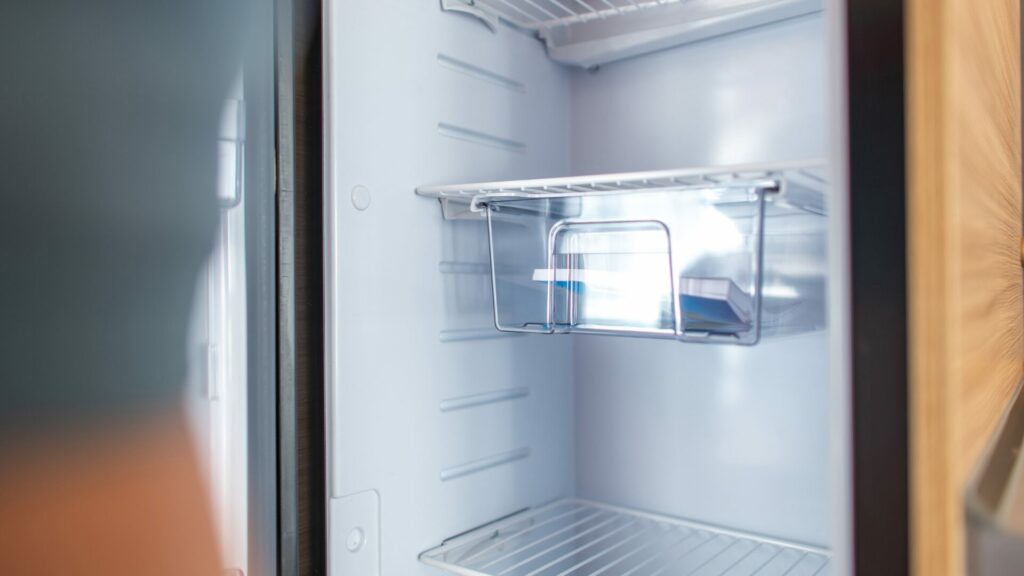 A cleaned out and winterized RV fridge. 