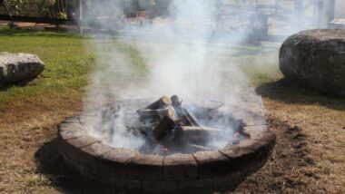 A photo of a smokey campfire.